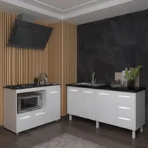 Balcão Armário Gabinete de Pia 150 cm Deise e Balcão Alana Para Fogão Cooktop 5 Bocas e Forno Elétrico Branco Balcão Armário Gabinete de Pia 150 cm Deise e Balcão Alana Para Fogão Cooktop 5 Bocas e Forno Elétrico Branco