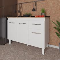 Balcão Armário Gabinete Para Pia de Cozinha 118 cm Aline 3 Portas e 1 Gaveta Branco Balcão Armário Gabinete Para Pia de Cozinha 118 cm Aline 3 Portas e 1 Gaveta Branco
