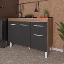 Balcão Armário Gabinete Para Pia de Cozinha 118 cm Aline 3 Portas e 1 Gaveta Savana Preto Balcão Armário Gabinete Para Pia de Cozinha 118 cm Aline 3 Portas e 1 Gaveta Savana Preto