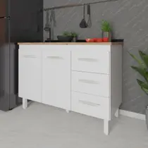 Balcão Armário Gabinete Para Pia de Cozinha 118 cm Bruna 2 Portas e 3 Gaveta Branco Balcão Armário Gabinete Para Pia de Cozinha 118 cm Bruna 2 Portas e 3 Gaveta Branco