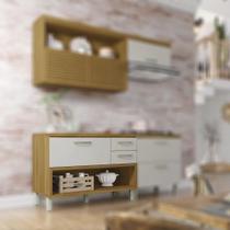 Balcão Armário Multiuso Organizador Cozinha 2 Portas 1 Gaveta Princesa Marrom Freijó Off White