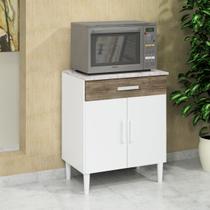 Balcão Armário Organizador Microondas Simples Cozinha Branco/Rústico