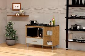 Balcão Armário Para Cooktop CO Com Espaço Para Forno Cor Ipê / Off White