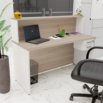 Balcão Atendimento Recepção Consultório 140x60cm 2 Gavetas Bege/Carvalho/Branco