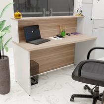 Balcão Atendimento Recepção Consultório 140x60cm Bege/Carvalho/Branco Balcão Atendimento Recepção Consultório 140x60cm Bege/Carvalho/Branco