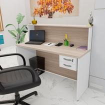 Balcão Atendimento Recepção Consultório com Gaveta 120x60cm Bege/Carvalho/Branco Balcão Atendimento Recepção Consultório com Gaveta 120x60cm Bege/Carvalho/Branco
