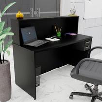 Balcão Atendimento Recepção Consultório com Gaveta 120x60cm Preto Balcão Atendimento Recepção Consultório com Gaveta 120x60cm Preto