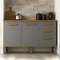 Balcão Athenas 110cm Com 3 Portas 2 Gavetas Mobilihouse Cinamomo/cinza Acetinado