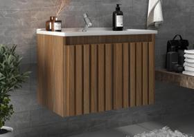 Balcão Banheiro Barra 60cm MDF com Cuba Ripado