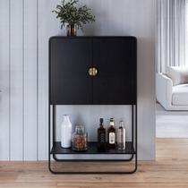 Balcão Bar 2 Portas 90cm Orgânico Pé Metal Luna Preto/Nero