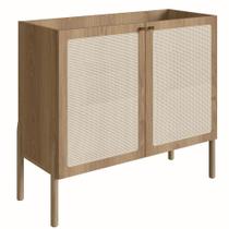 Balcão Bar Buffet Oslo Artesano 93 cm (largura) MDP Mel Palha Natural com Duas Portas Base Madeira