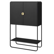 Balcão Bar Orgânico Luna Artesano 90 cm (larg) em MDP Nero Quatro Portas Base Metal Preto Balcão Bar Orgânico Luna Artesano 90 cm (larg) em MDP Nero Quatro Portas Base Metal Preto