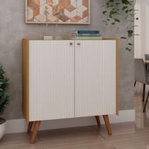 Balcão Buffet 100% MDF 2 Portas Pés em Madeira Maciça Bege/Cinamomo/White Balcão Buffet 100% MDF 2 Portas Pés em Madeira Maciça Bege/Cinamomo/White