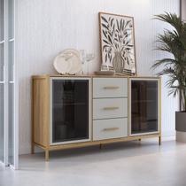 Balcão Buffet 150cm com 2 Portas de Vidro e 3 Gavetas Duo Balcão Buffet 150cm com 2 Portas de Vidro e 3 Gavetas Duo