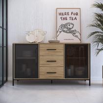 Balcão Buffet 150cm com 2 Portas de Vidro e 3 Gavetas Duo Balcão Buffet 150cm com 2 Portas de Vidro e 3 Gavetas Duo