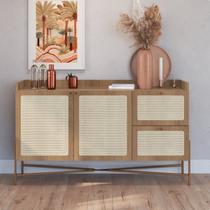 Balcão Buffet 2 Portas 2 Gavetas 139cm Palhinha Pé Metal Balcão Buffet 2 Portas 2 Gavetas 139cm Palhinha Pé Metal