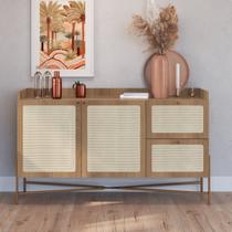 Balcão Buffet 2 Portas 2 Gavetas 139cm Palhinha Pé Metal Marrom/Hanover/Dourado