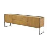 Balcão Buffet 2 Portas 2 gavetas Lumber Base Metal - Castanho Oregon - Datelli Design Balcão Buffet 2 Portas 2 gavetas Lumber Base Metal - Castanho Oregon - Datelli Design