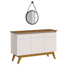 Balcão Buffet 3 Portas Classic Com Espelho Adnet 67cm HI01 Off White/Freijó - Mpozenato