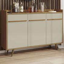 Balcão Buffet 3 Portas com Pés de Madeira Quartzo Cinamomo/Off White - Móveis Bechara
