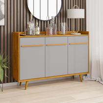 Balcão Buffet 3 Portas com Pés de Madeira Quartzo Naturalle/Off White - Móveis Bechara