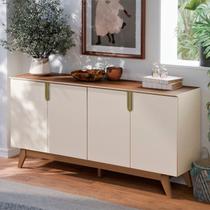 Balcão Buffet 4 Portas Pés em MDF Recife Bege/Off White/Amêndoa Balcão Buffet 4 Portas Pés em MDF Recife Bege/Off White/Amêndoa