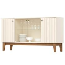 Balcao Buffet 4P Ripado e Vidro 150 cm Eiffel Off White Nature Henn Balcao Buffet 4P Ripado e Vidro 150 cm Eiffel Off White Nature Henn