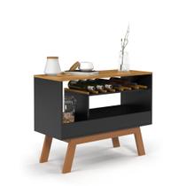 Balcão Buffet Adega Pés em Madeira Arthur Preto Mel Ofertamo