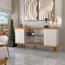Balcão Buffet Alcázar 4 Portas com Vidro Ripado Cinamomo/Off White - Panorama Móveis Balcão Buffet Alcázar 4 Portas com Vidro Ripado Cinamomo/Off White - Panorama Móveis