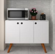 Balcão Buffet Aparador Moderno Branco 3 Portas 1 Prateleiras