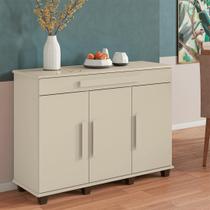 Balcão Buffet Aparador Rubi com 3 Portas e 1 Gaveta com Repartição Bege/Off White