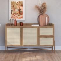Balcão Buffet Apolo 2 Portas 2 Gavetas 139cm Palhinha Pé Metal Boho Móvel na Caixa Balcão Buffet Apolo 2 Portas 2 Gavetas 139cm Palhinha Pé Metal Boho Móvel na Caixa
