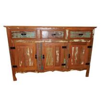 Balcão Buffet Arcaz de Madeira Maciça de Demolição com 3 Portas e 3 Gavetas com Pátina Balcão Buffet Arcaz de Madeira Maciça de Demolição com 3 Portas e 3 Gavetas com Pátina