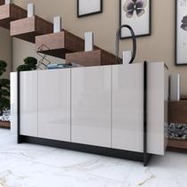 Balcão Buffet Balneário Camboriú 4 Portas 2 Prateleiras Off White/Preto - Panorama Móveis