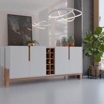 Balcão Buffet Canela 4 Portas com Adega Branco/Cedro - Panorama Móveis