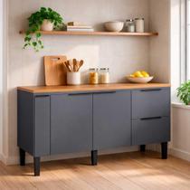 Balcão Buffet Cozinha com Tampo 144x85x51cm Cisne 150 Cozimax Cinza/Jequitiba Balcão Buffet Cozinha com Tampo 144x85x51cm Cisne 150 Cozimax Cinza/Jequitiba