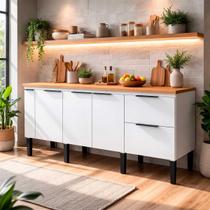 Balcão Buffet Cozinha com Tampo 194x85x51cm Cisne 200 Cozimax Branco/Jequitiba Balcão Buffet Cozinha com Tampo 194x85x51cm Cisne 200 Cozimax Branco/Jequitiba