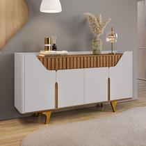 Balcão Buffet Danubio 4 Portas 2 Gavetas Ripado Off White/Cinamomo - Móveis Bechara