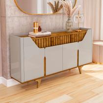 Balcão Buffet Danubio 4 Portas 2 Gavetas Ripado Off-White/Naturalle - Móveis Bechara