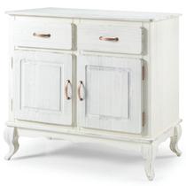 Balcão Buffet de Madeira com 2 Portas e 2 Gavetas Branco Envelhecido