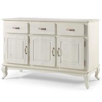 Balcão Buffet de Madeira com 3 Portas e 3 Gavetas Branco Envelhecido