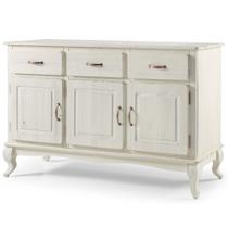 Balcão Buffet de Madeira com 3 Portas e 3 Gavetas Branco Envelhecido Balcão Buffet de Madeira com 3 Portas e 3 Gavetas Branco Envelhecido