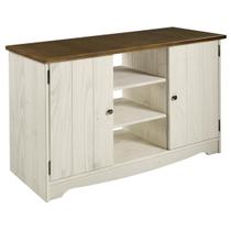 Balcão Buffet de Madeira Maciça com 2 Portas Branco Envelhecido