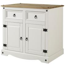 Balcão Buffet de Madeira Maciça com 2 Portas e 2 Gavetas Branco Lavado Balcão Buffet de Madeira Maciça com 2 Portas e 2 Gavetas Branco Lavado