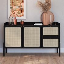 Balcão Buffet Dionísio 2 Portas 2 Gavetas 139cm Palhinha Pé Madeira Boho Móvel na Caixa