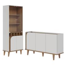 Balcão Buffet e Cristaleira com Adega Madrid C05 Off White Matte/Freijó - Mpozenato Balcão Buffet e Cristaleira com Adega Madrid C05 Off White Matte/Freijó - Mpozenato