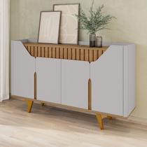 Balcão Buffet Emerald 4 Portas Ripado Off White/Cinamomo - Pnr Móveis Balcão Buffet Emerald 4 Portas Ripado Off White/Cinamomo - Pnr Móveis