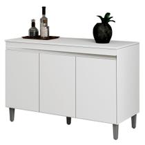 Balcão Buffet Gabinete Cozinha Manu 120cm Com Tampo 3 Portas Branco - Desk Design