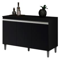 Balcão Buffet Gabinete Cozinha Manu 120cm Com Tampo 3 Portas Preto - Desk Design