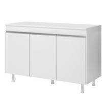 Balcão Buffet Gabinete de Cozinha Lux 120cm 100% MDF Com Tampo 03 Portas Branco - Abmaza